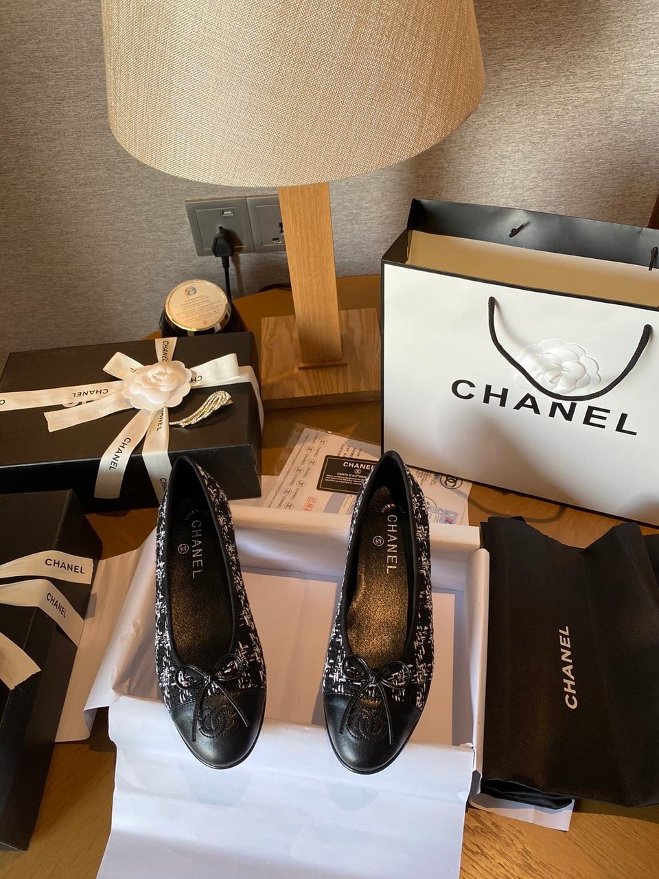 Chanel Plain Toe Rubber Sole Casual Style Tweed Black view 6