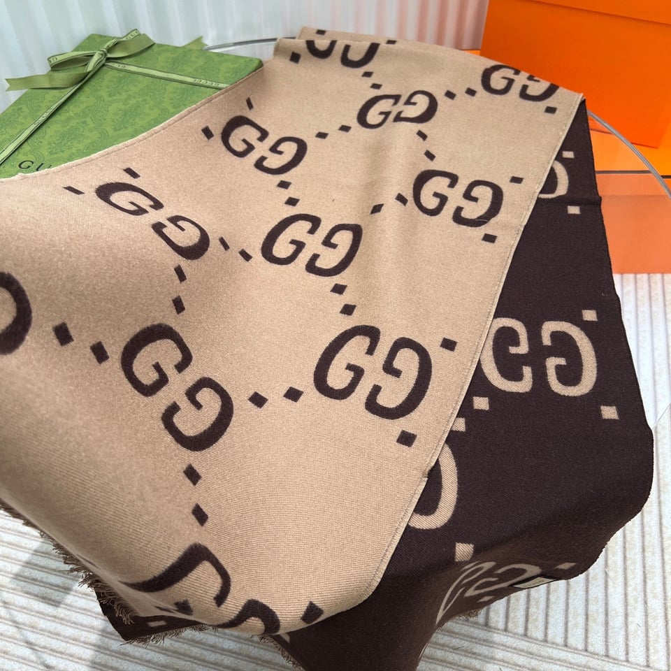 Gucci Cashmere Scarf Pattern Brown Beige For Women 190cm view 5
