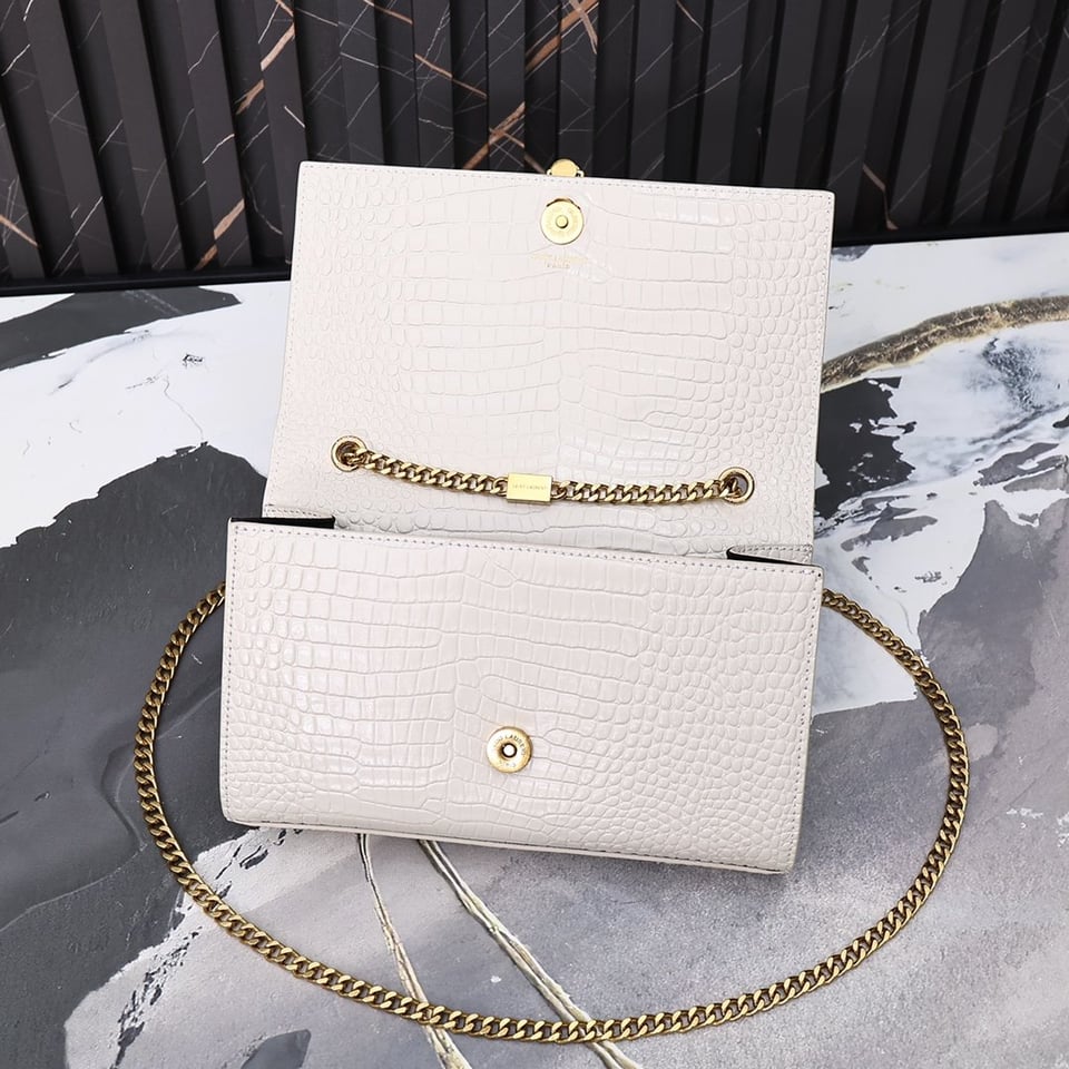 Saint Laurent Kate Medium Chain Bag With Tassel In Shiny White view 7