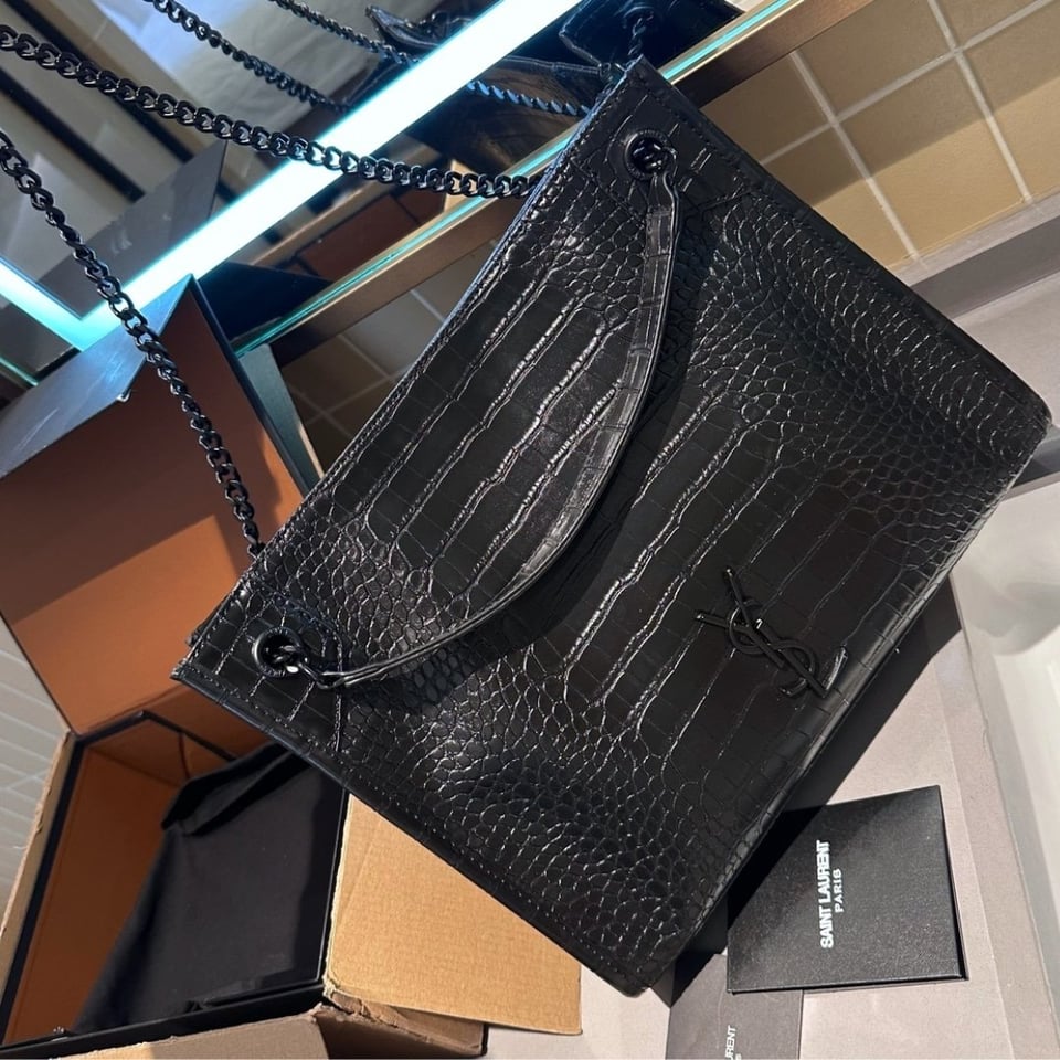 Saint Laurent Niki Shopping Bag In Crocodile Embossed Leather Black 33Cm view 3
