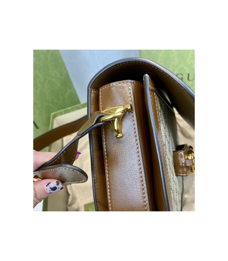 Gucci 1955 Horsebit Brown GG Supreme Canvas Shoulder Bag 25cm view 14