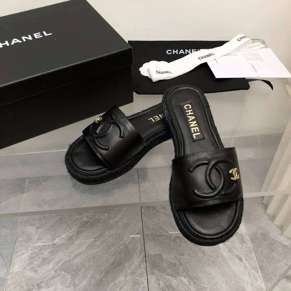Chanel Black Slide Cc Logo view 4