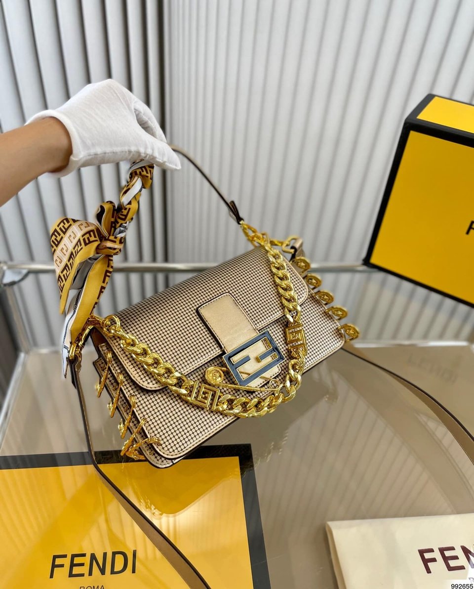 Fendi X Versace Baguette Fendace Bag In Gold Perforated Leather 25Cm view 3