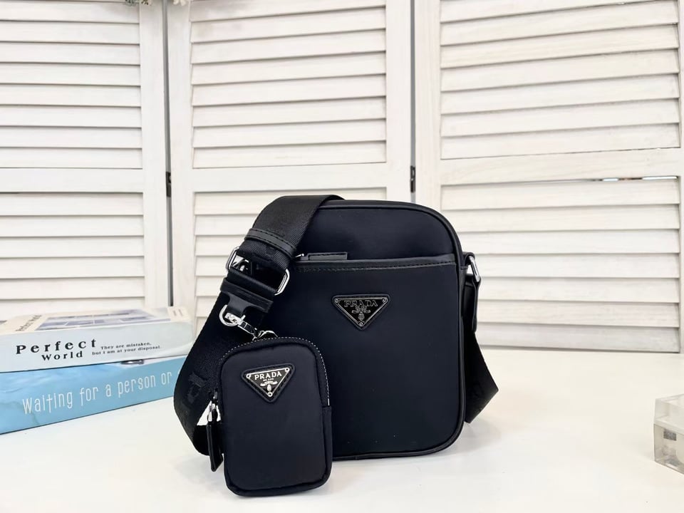 Prada Re Nylon Saffiano Logo Leather Bag Black 21Cm view 3