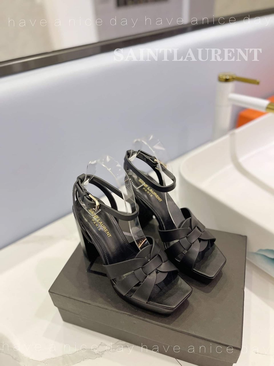 Saint Laurent Tribute Platform Sandals In Smooth Leather Black view 8
