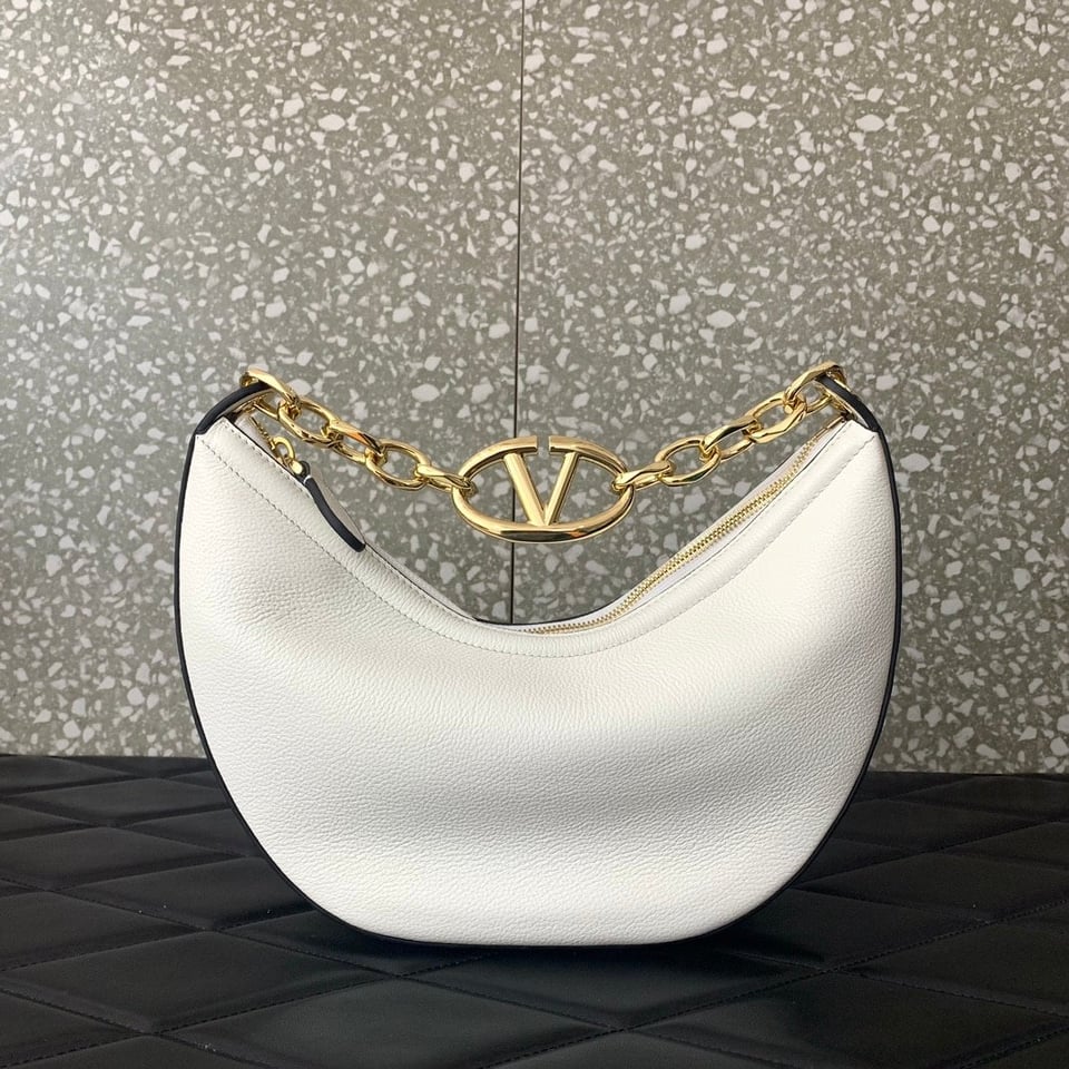 Valentino Garavani Small Vlogo Moon Hobo Bag In Grainy Calfskin With Chain White 29Cm 4W2B0N08Jdk 098 view 3