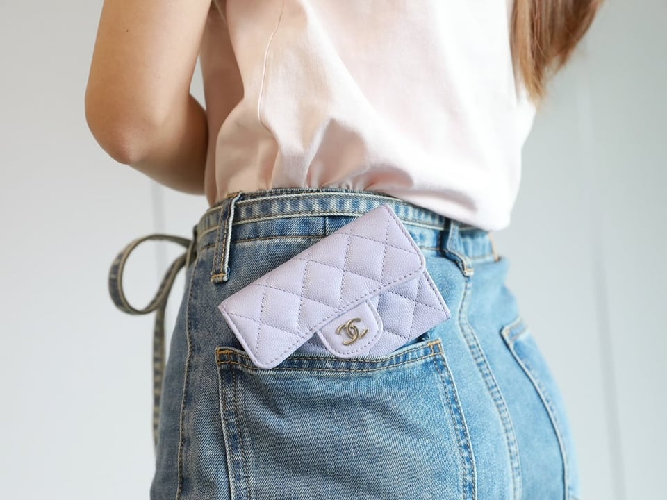 Chanel Flap Card Holder 11.3 Light Purple Grained Calfskin Silver Icon view 7