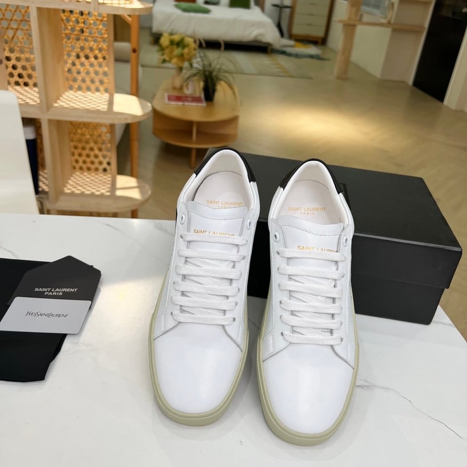 Saint Laurent Court Classic Embroidered Sneakers Black And White view 7