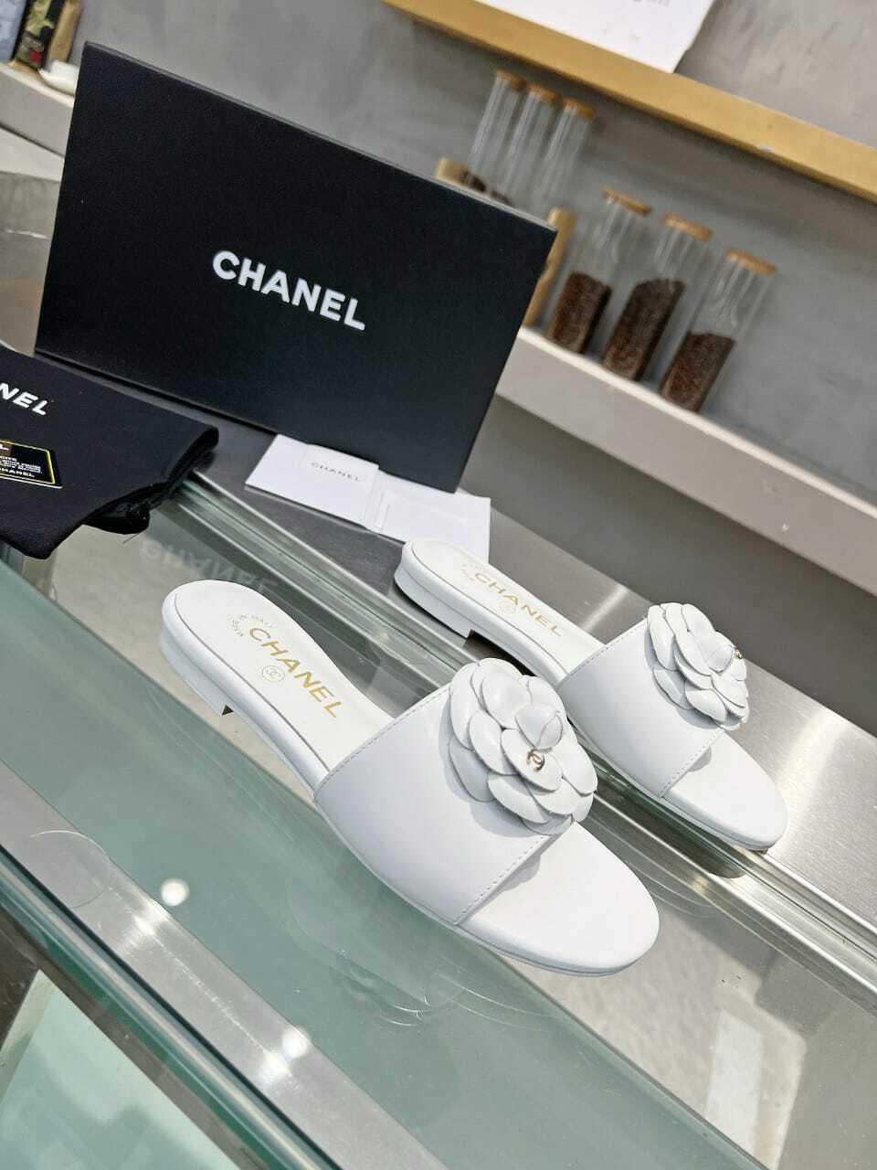 Chanel Camellia Slides White view 10