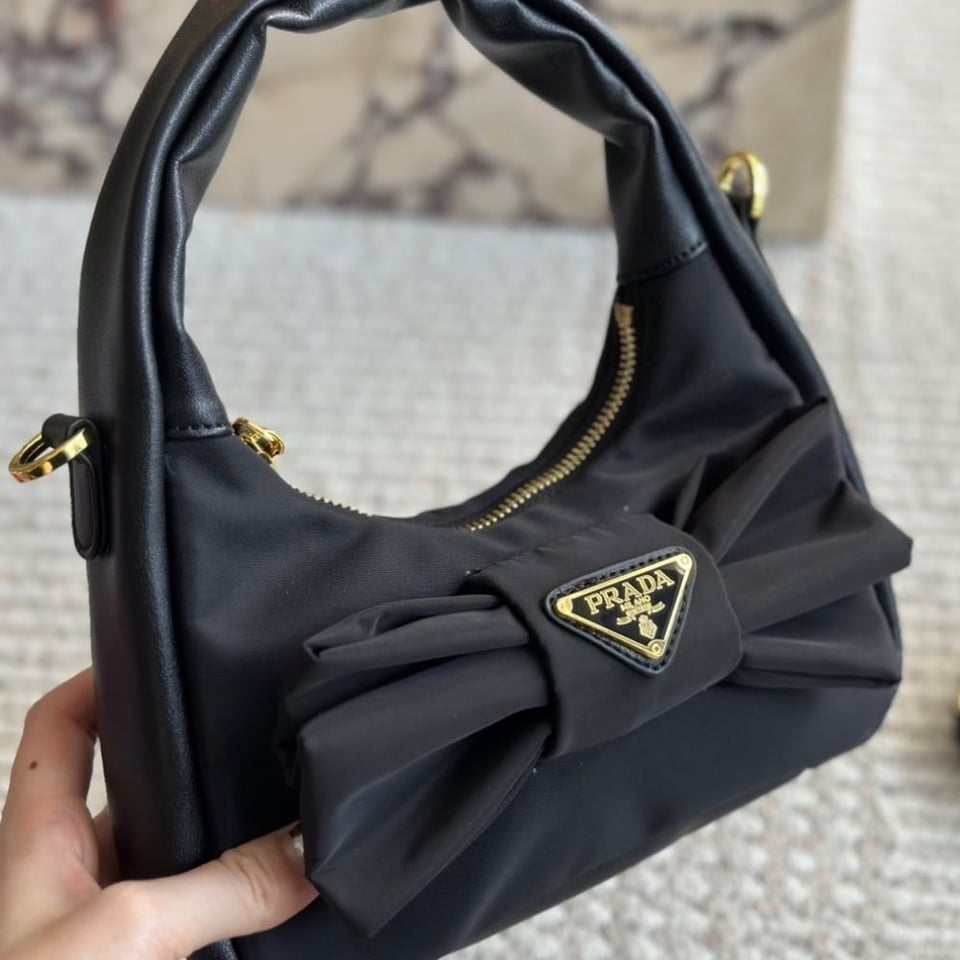 Prada Re Nylon And Nappa Leather Mini Bag With Bow Black 20Cm view 8