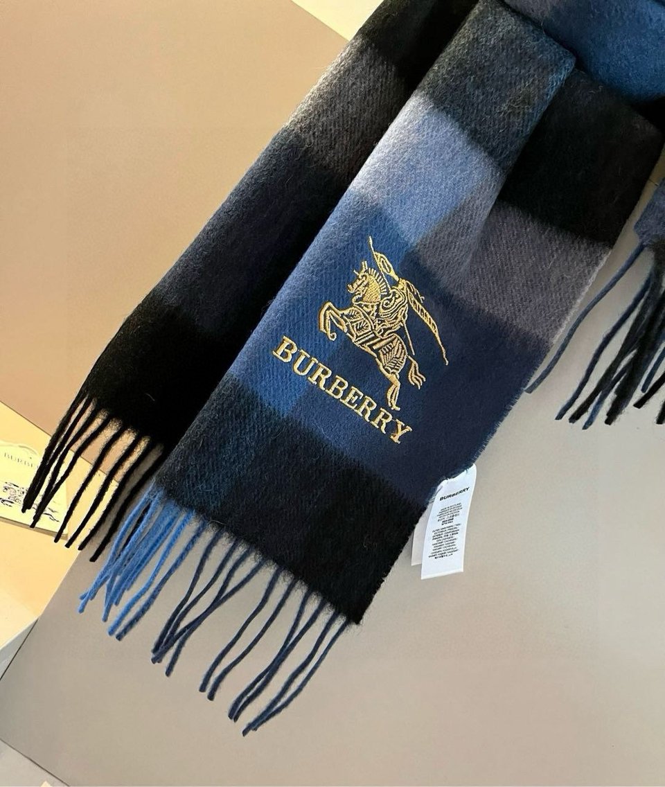 Burberry Cashmere Scarf Checkered Blue For Women 180cm view 5