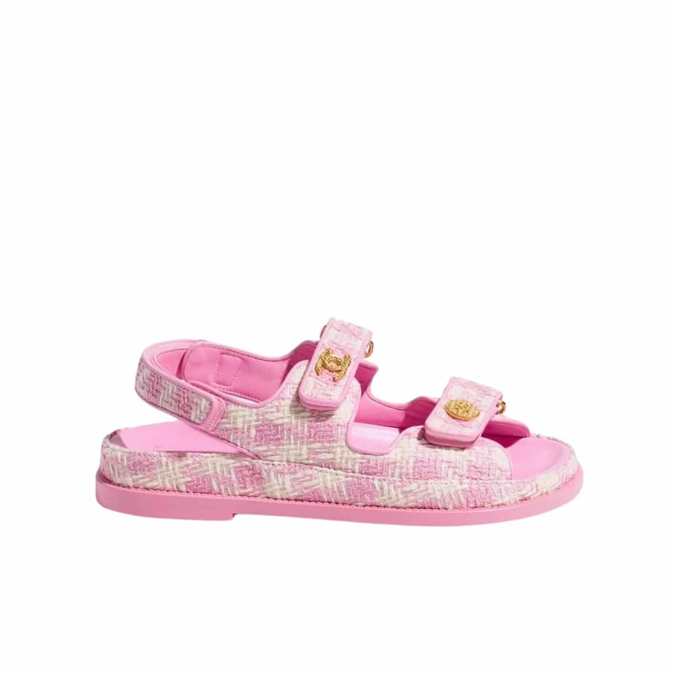 Chanel Tweed Sandal Pink Ecru Cotton G35927 X56999 K5945 view 2