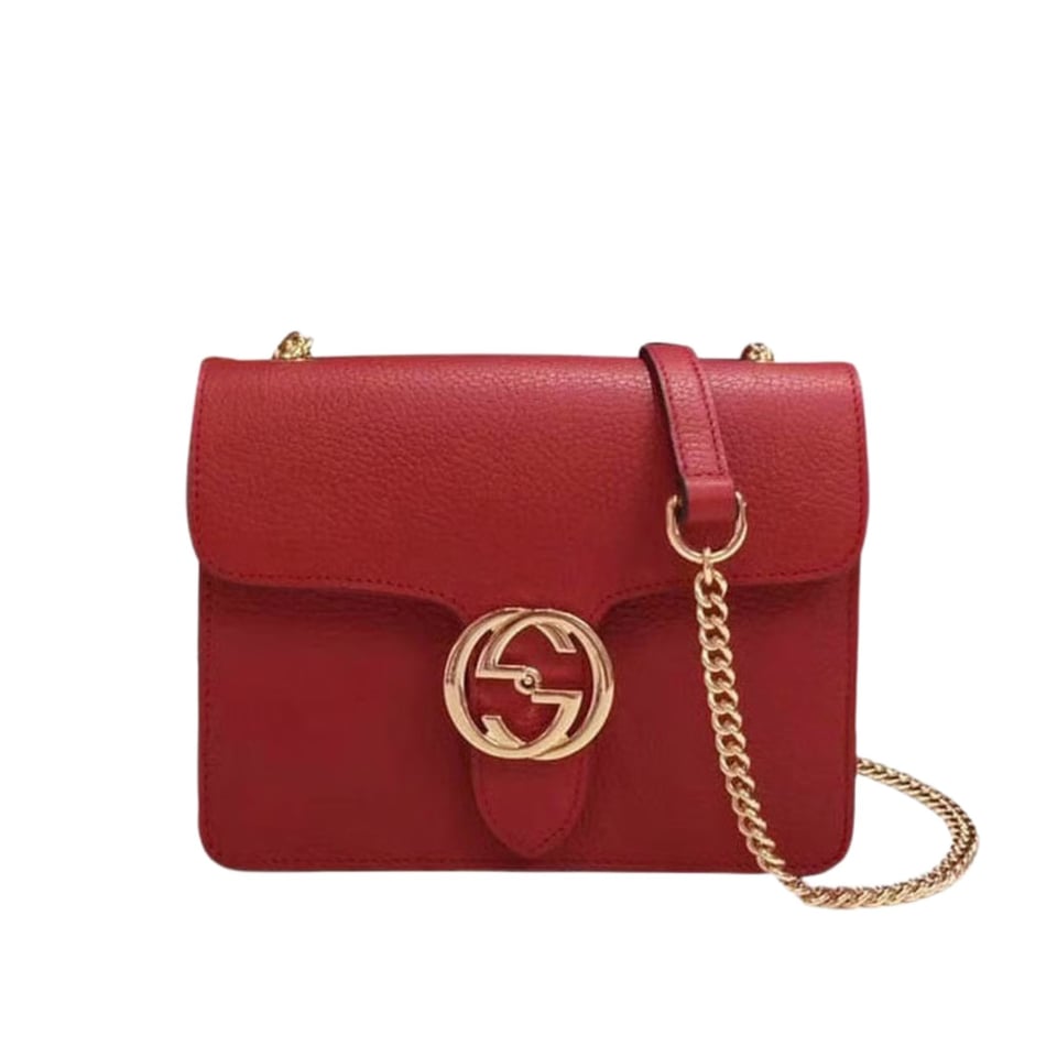 Gucci Interlocking Chain Leather Cross Body Bag Red 25cm view 2