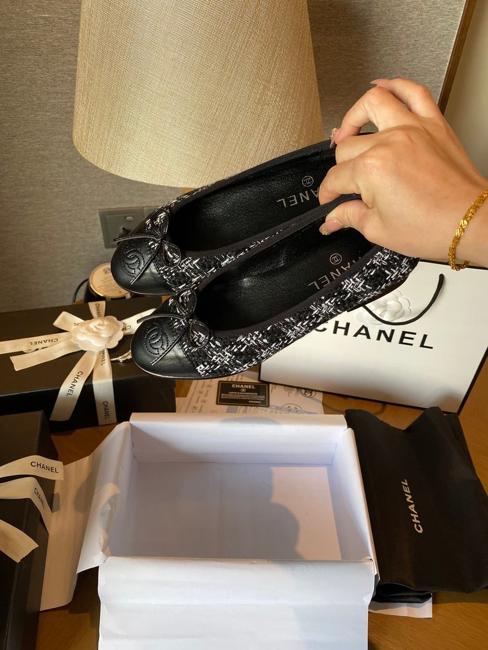 Chanel Plain Toe Rubber Sole Casual Style Tweed Black view 4