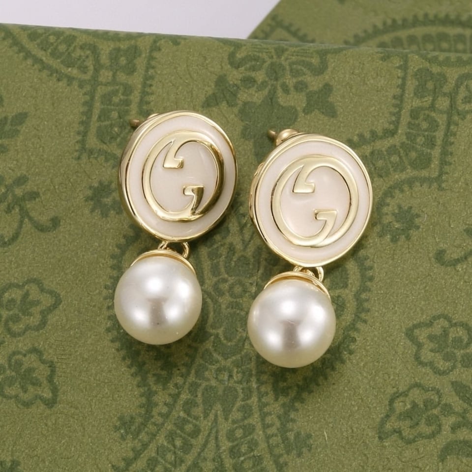 Gucci Blondie Pearl Drop Earrings Gold Tone 774612 I9757 8495 view 2