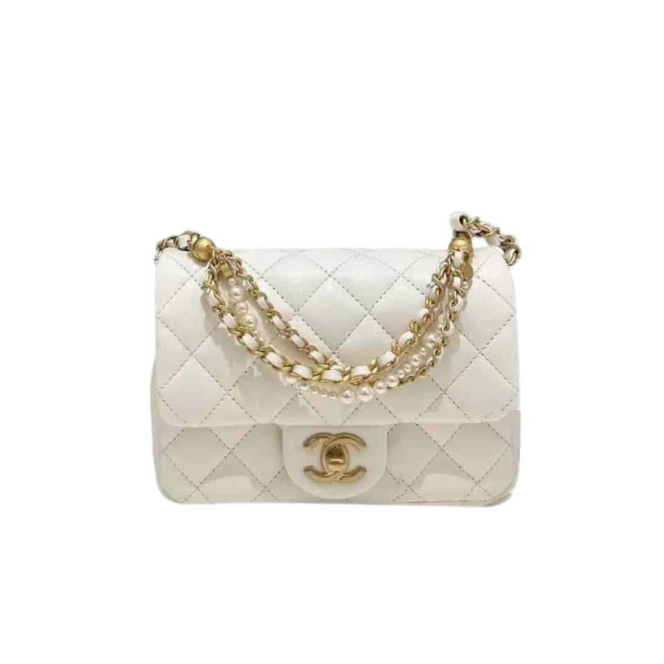 Chanel Flap Bag Gold Hardware With Chain White 17Cm/6.6in