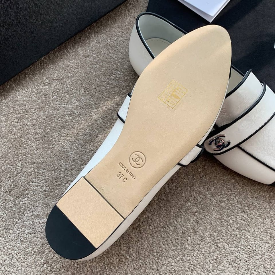 Chanel Leather Cc Cap Toe Slip On Loafers White view 3