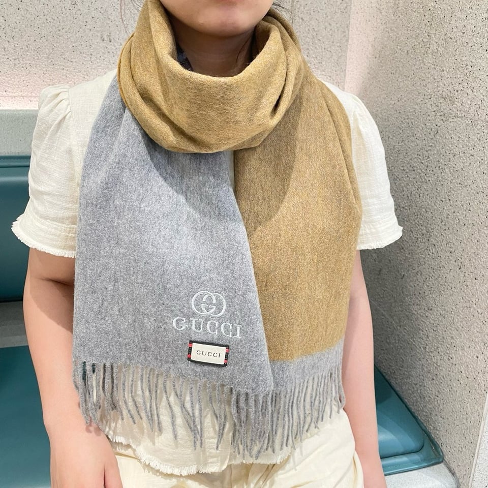 Gucci Cashmere Scarf Colorblock Camel Gray For Women 190cm view 3