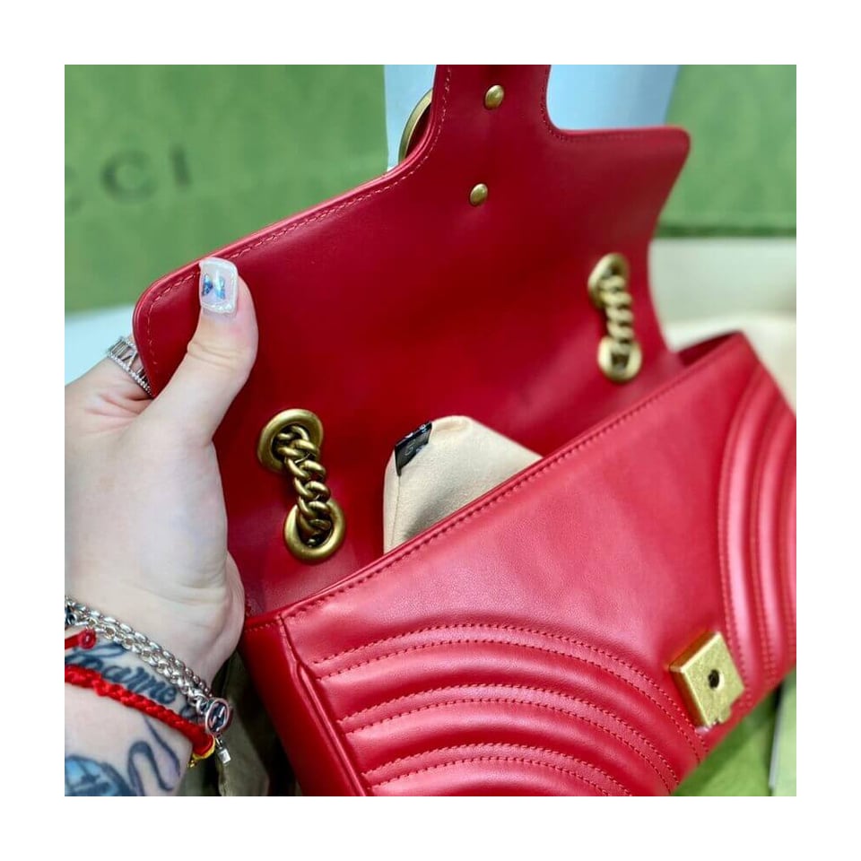 Gucci GG Marmont Matelasse Chevron Leather Small Shoulder Bag Red view 16