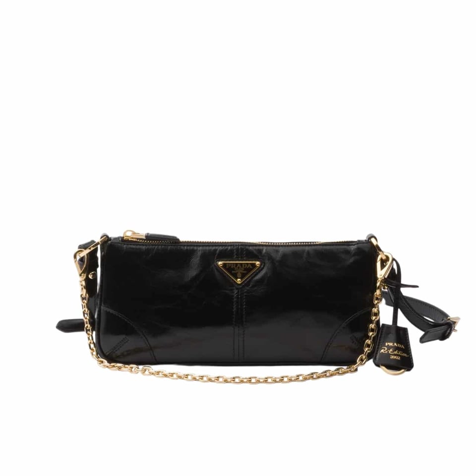 Prada Re Edition 2002 Leather Shoulder Bag Black 23Cm