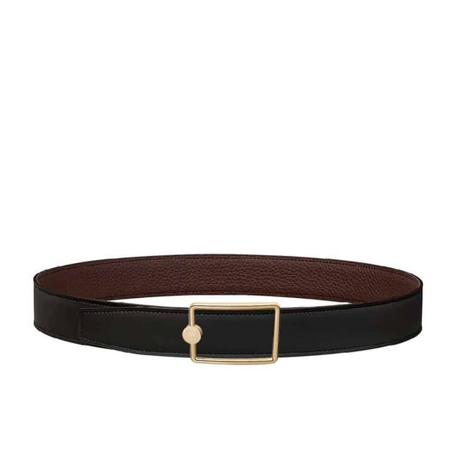 Hermes Gold Square Buckle Reversible Black – Brown 32mm Belt For Men