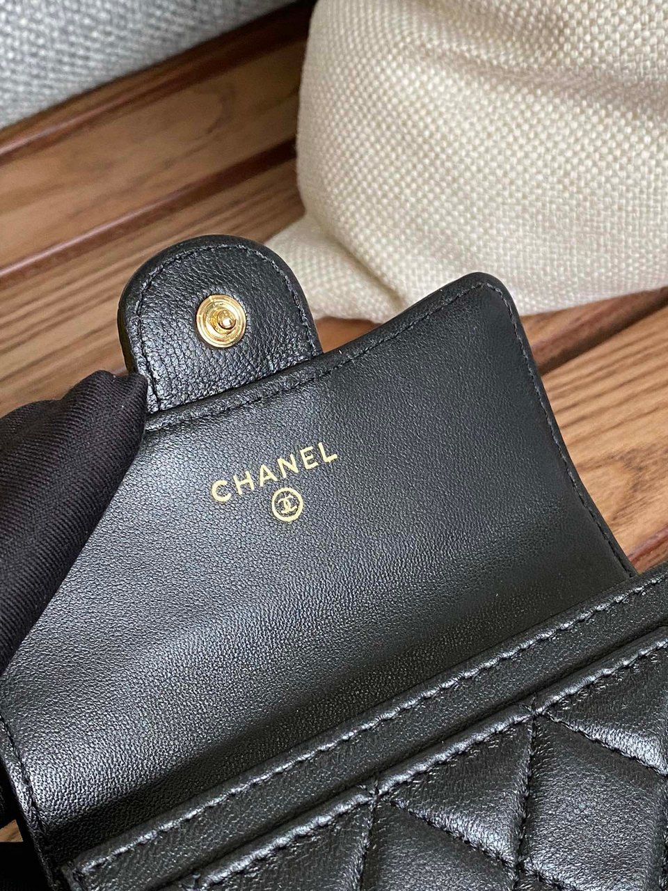 Chanel Small Wallet 11Cm Black Lambskin Gold Hardware view 8