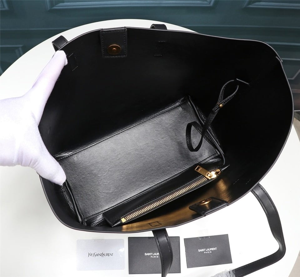 Saint Laurent Shopping Tote Black Leather 33Cm view 6