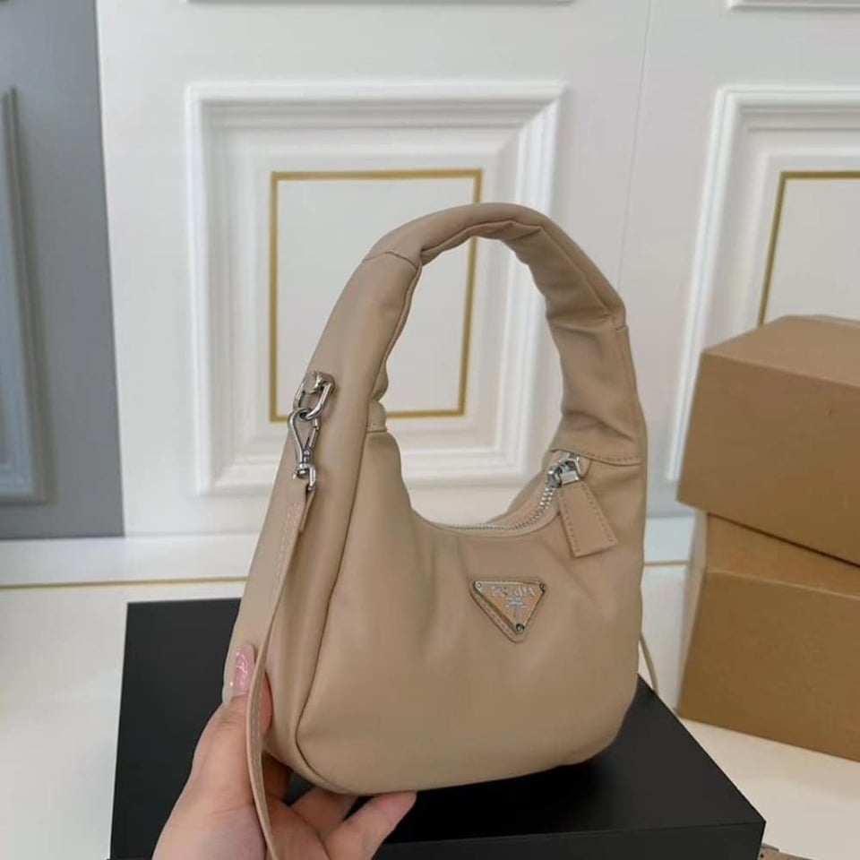 Prada Soft Padded Nappa Leather Bag Beige 21Cm view 7