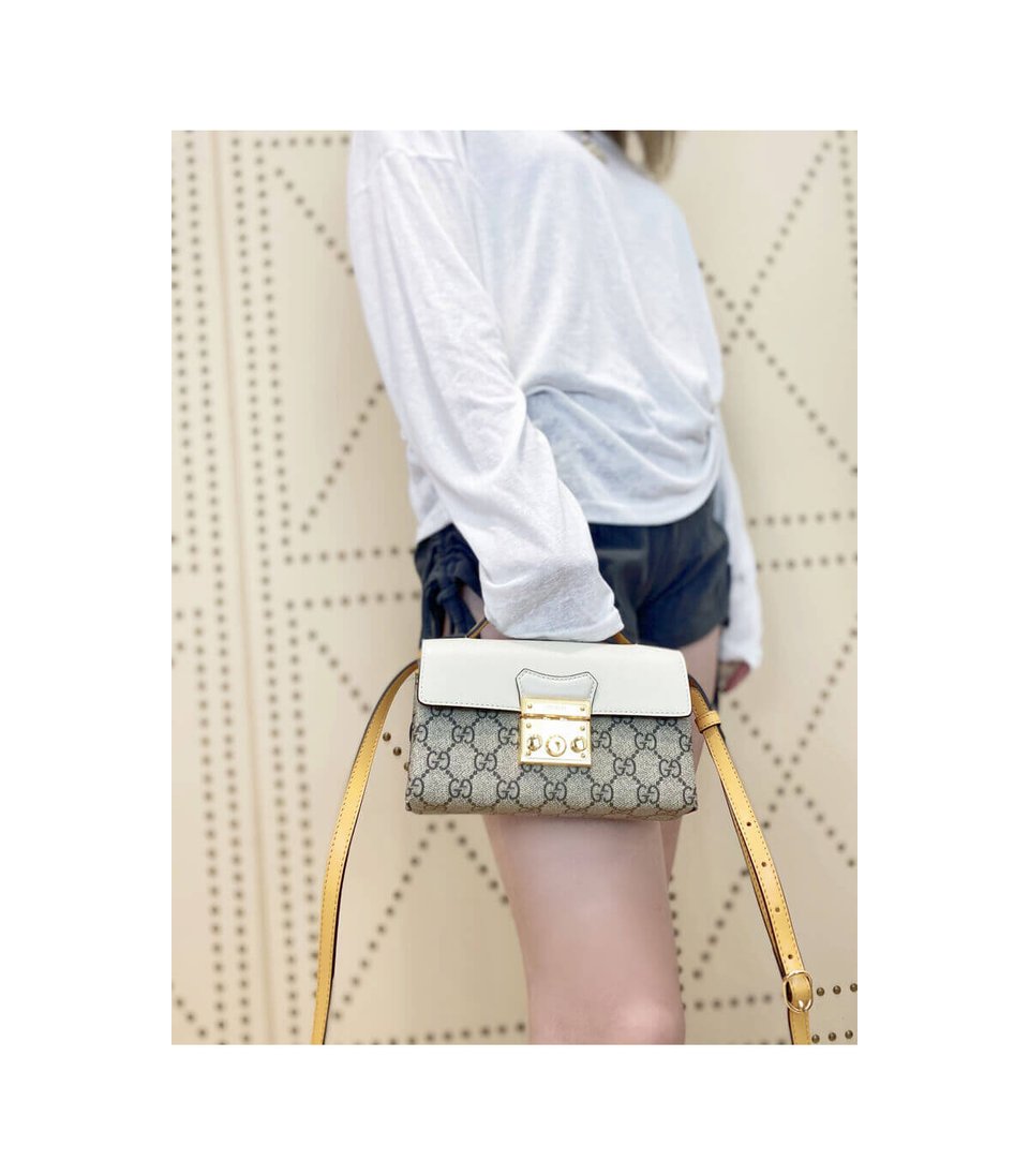 Gucci Padlock Mini Shoulder Bag Ivory &amp; Orange Leather 18cm/7in view 5
