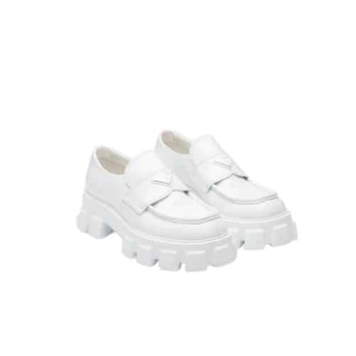Prada Monolith Brushed White Leather Loafers 2De129B4Lf0009 view 2