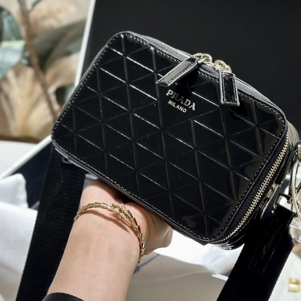 Prada Brique Brushed Leather Bag With Triangle Motif Black 18Cm view 3