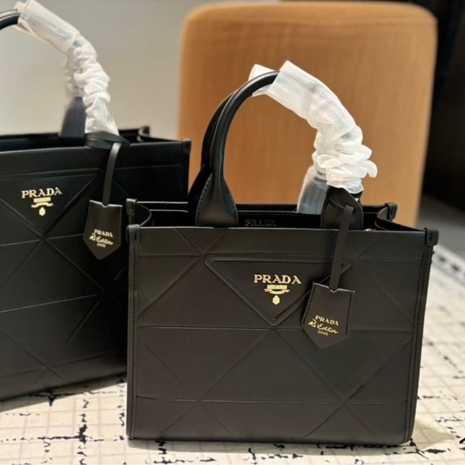 Prada Small Symbole Bag With Topstitching Black 28Cm view 3
