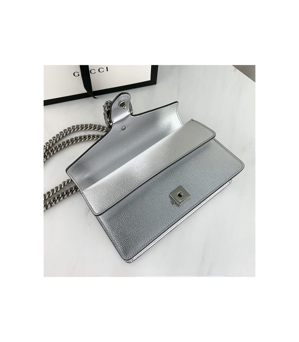 Gucci Dionysus Small Shoulder Bag in Silver Lame Leather view 11