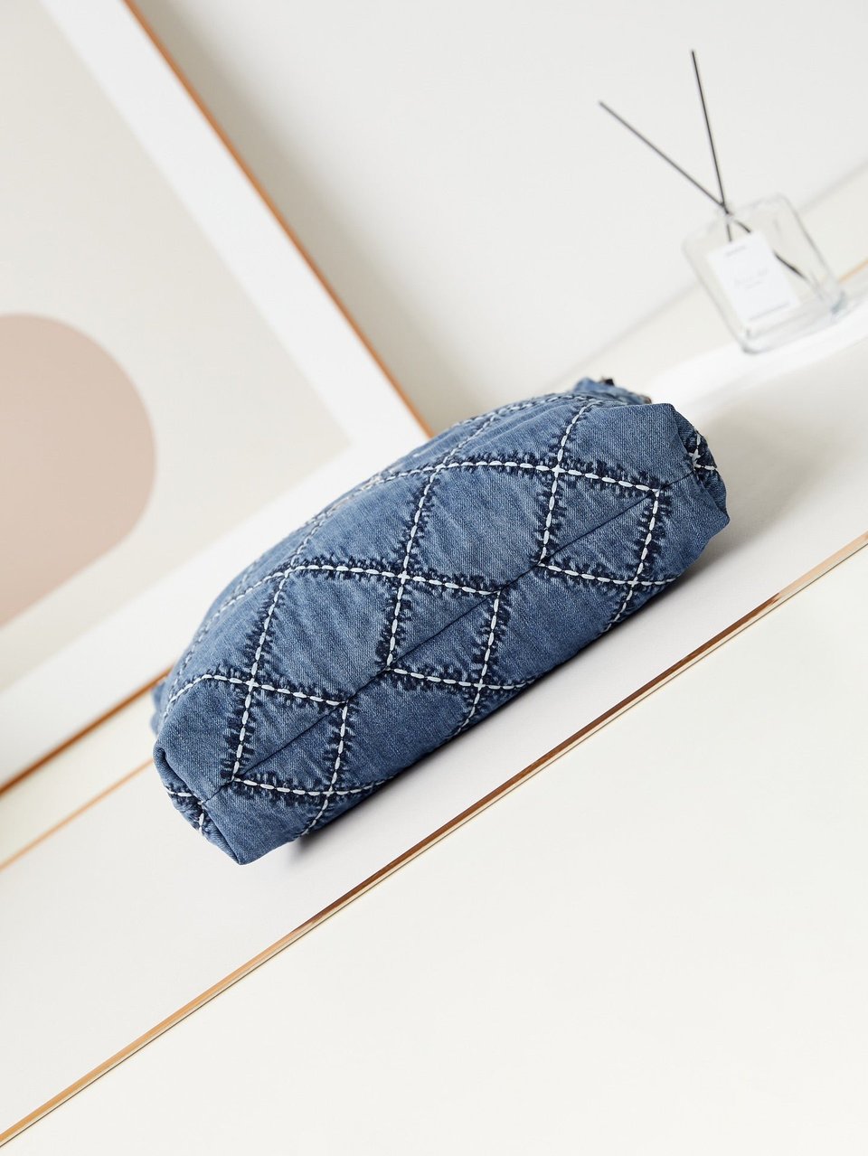 Chanel 22 Hobo Stitched Blue Denim Silver Hardware view 9