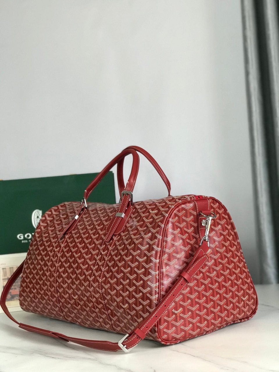 Goyard Boston 50 Bag Cm Red Goyardine Canvas And Calfskin Trim view 5