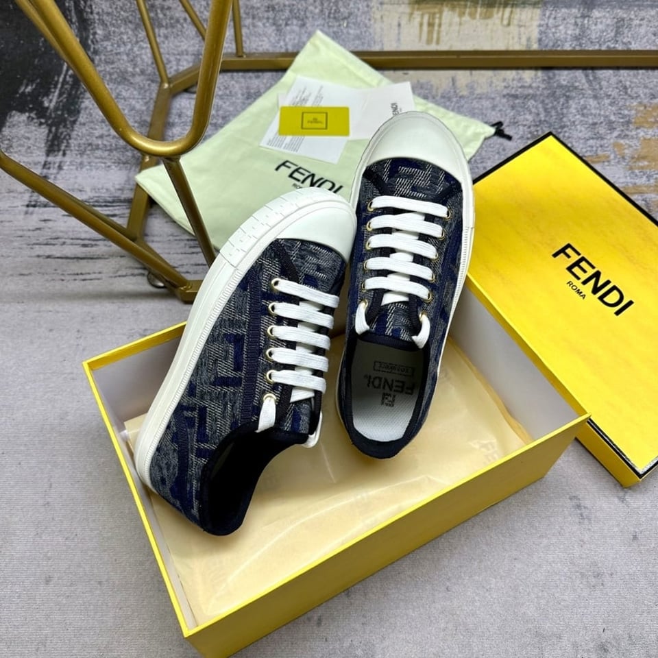 Fendi Domino Ff Denim Low Top Sneakers Blue view 3