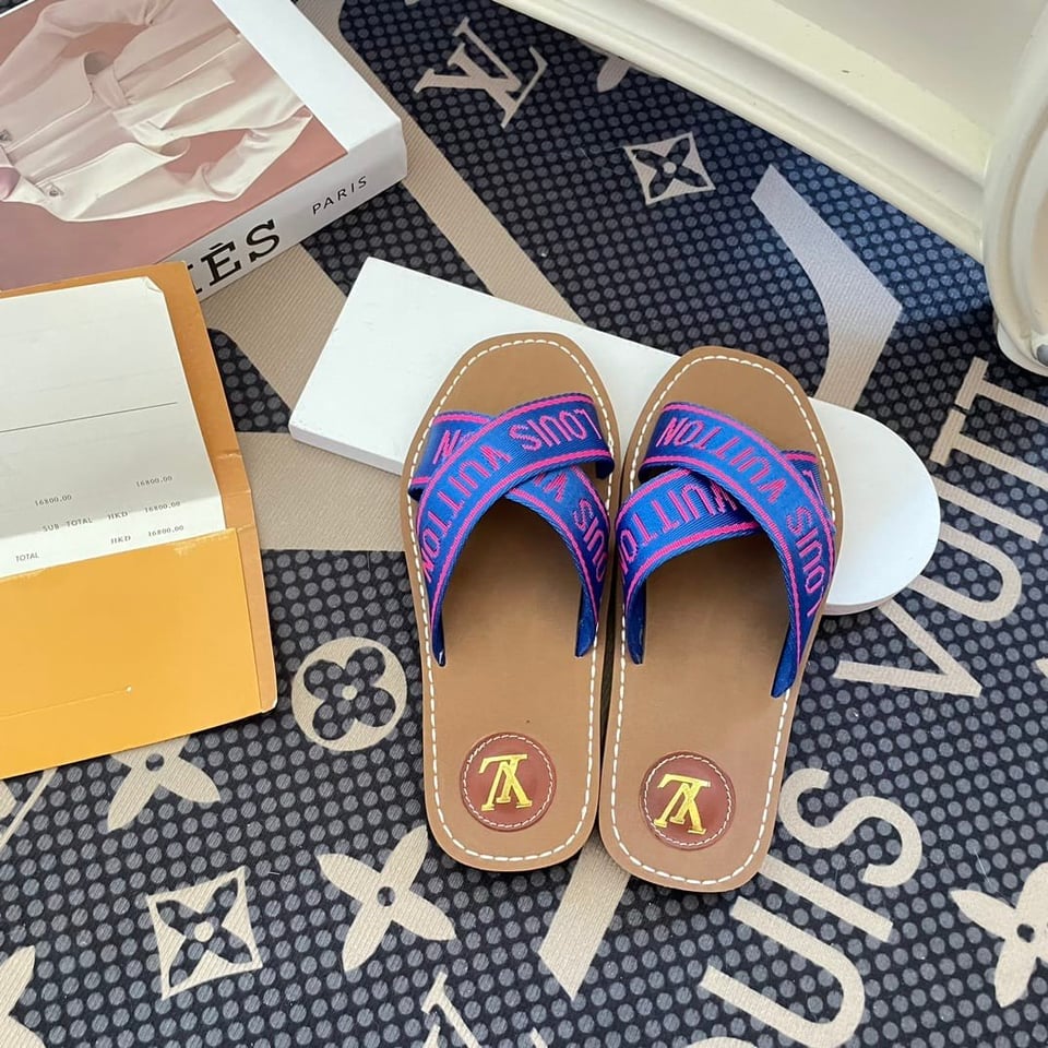 Louis Vuitton Cross Strap Flat Slides Blue view 4
