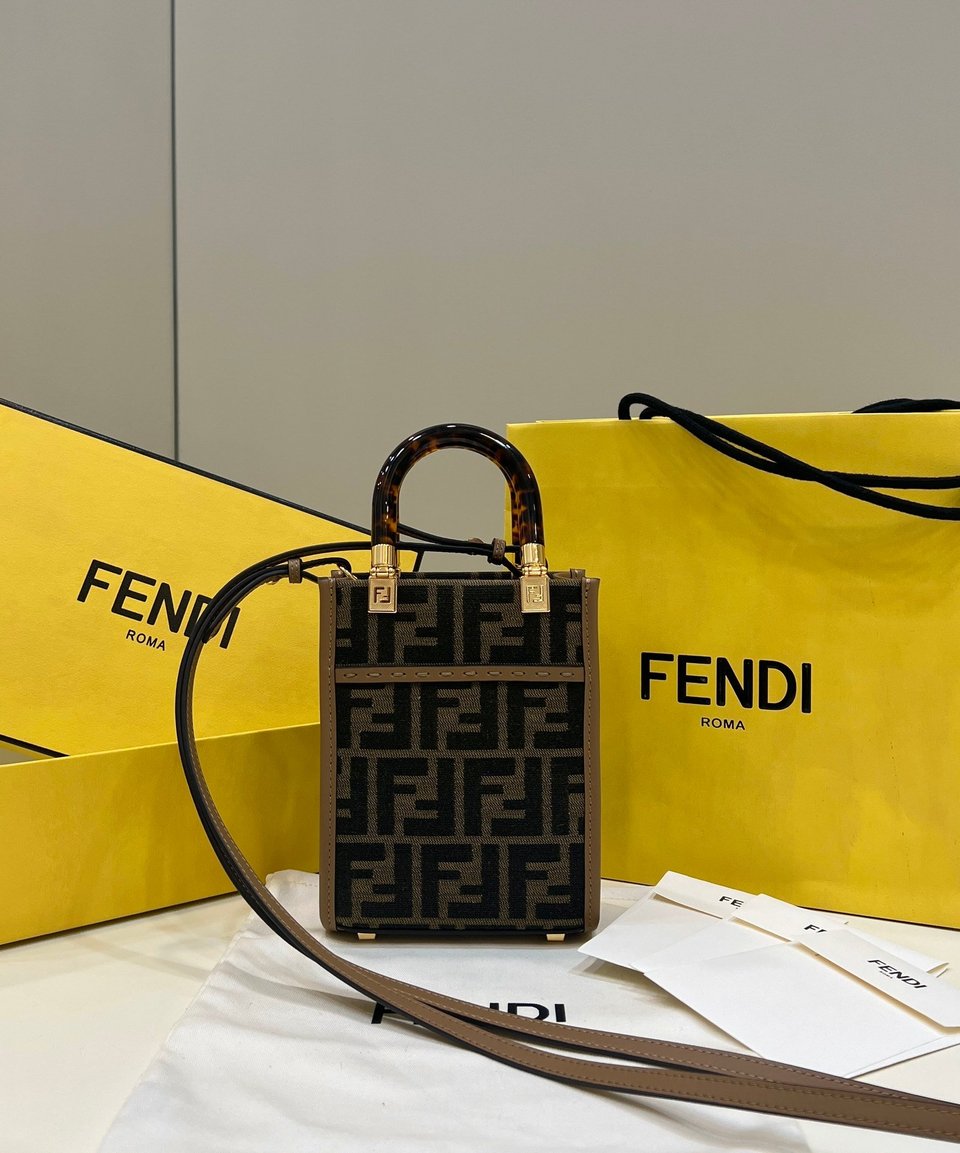 Fendi Mini Sunshine Shopper Brown Ff Fabric Mini Bag 18Cm view 9