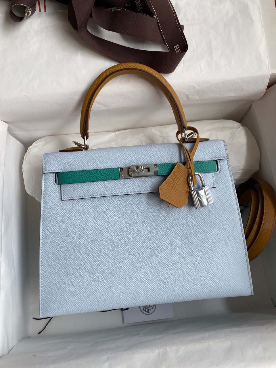 Hermes Kelly 25 Bag In Turquoise Epsom Leather For Women 25cm/10in
