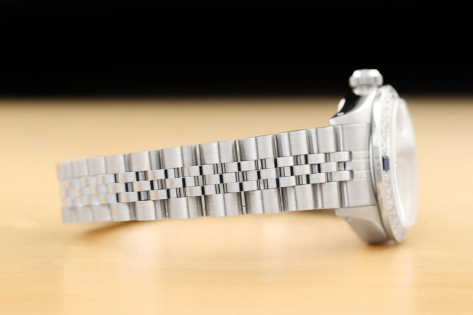 Rolex Datejust 26 mm Wrist Watch White Diamond Dial Sapphire &amp; Diamond Bezel view 3