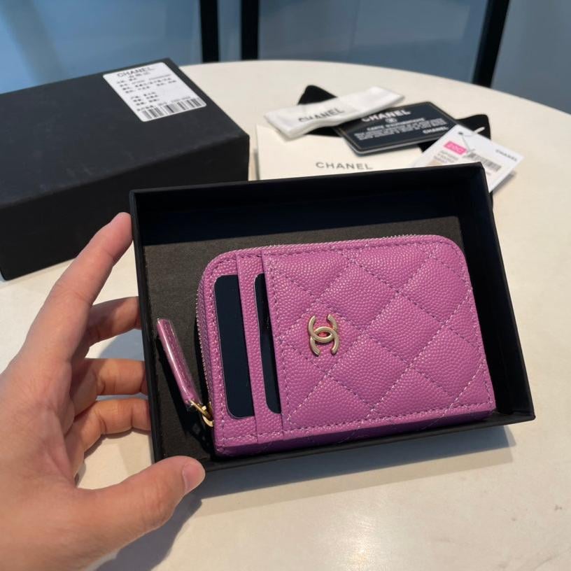 Chanel Zipped Coin Purse 11 Pink Grained Calfskin