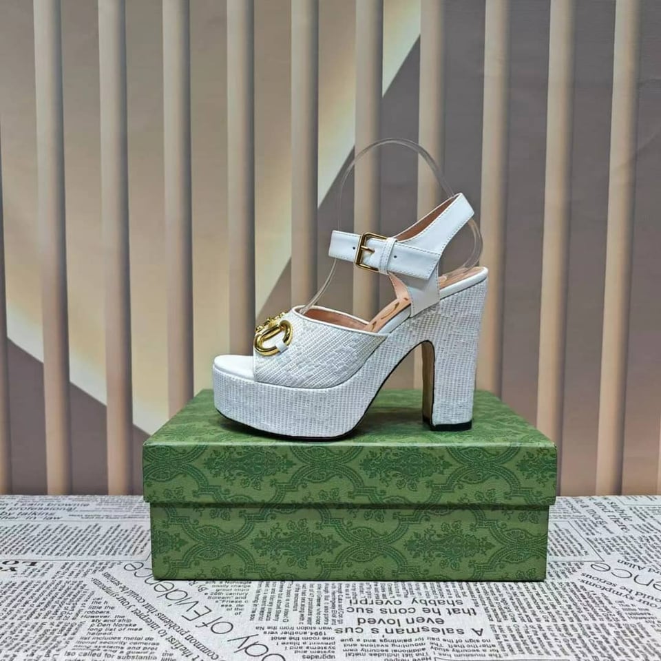 Gucci Horsebit Platform Sandal Gg Embellished ?White view 3
