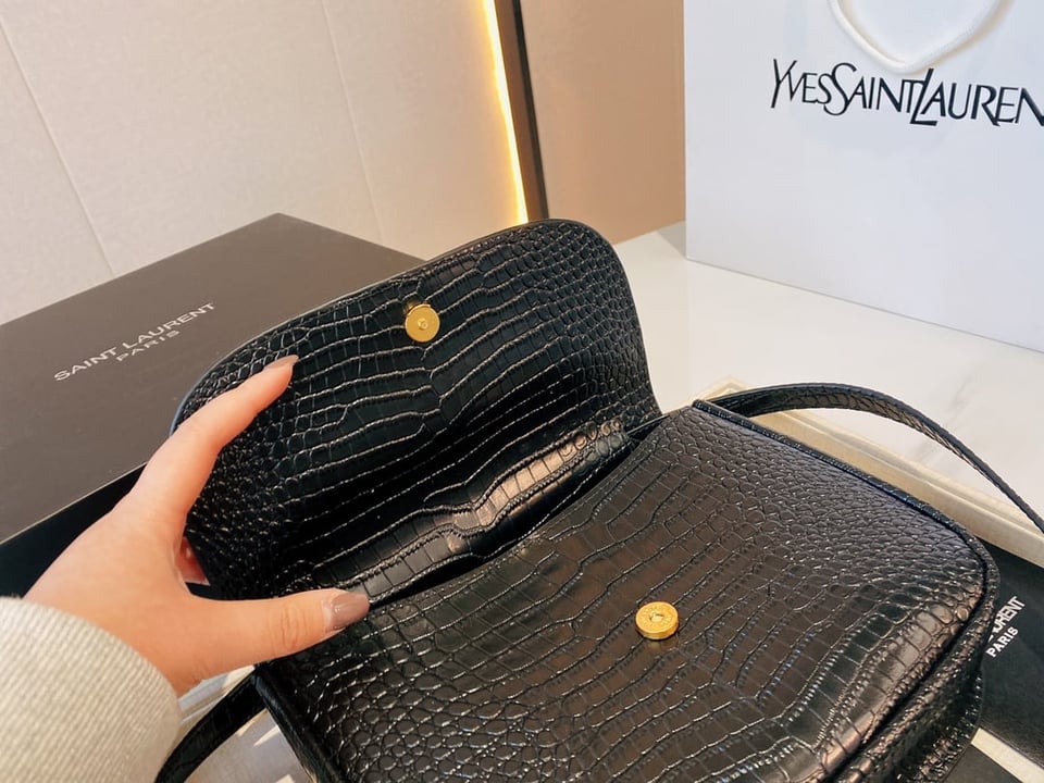 Saint Laurent Kaia Medidum Embossed Leather Black Gold Bag 23Cm view 5