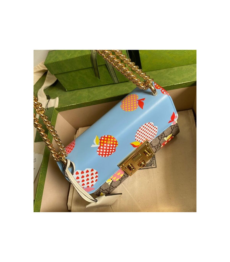Gucci Padlock Heart Apple Pattern Small Shoulder Bag Blue view 13