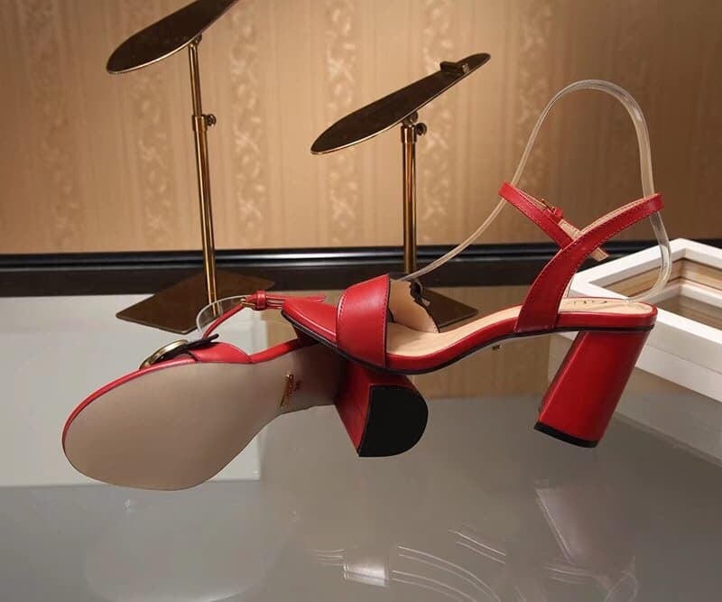Gucci Double G Leather Mid Heel Sandal Red ?453379 A3N00 view 10