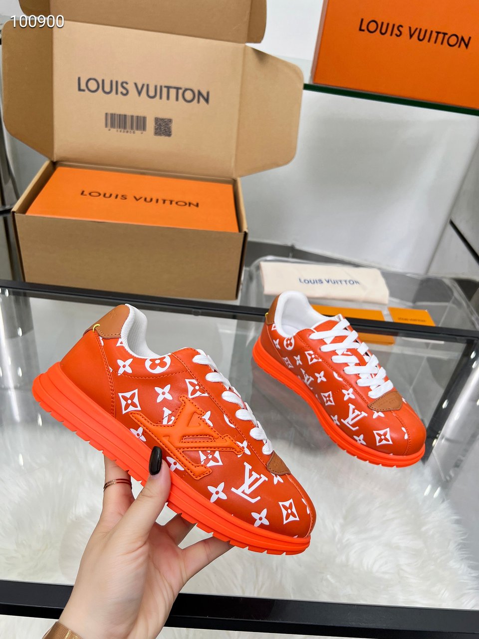 Louis Vuitton LV Trainer Sneaker Orange Monogram – Leather – Women’s Shoes view 7