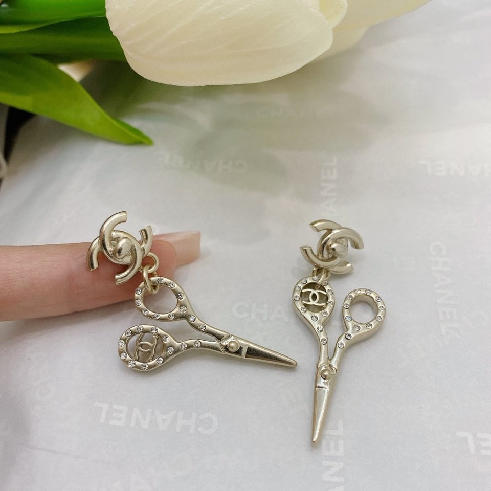 Chanel Cc Lock Crystal Scissors Drop Earrings view 2