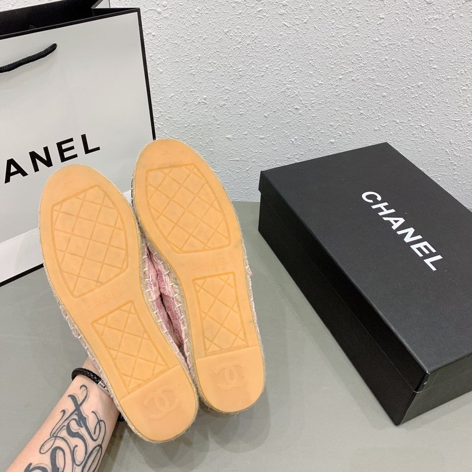 Chanel Tweed Patent Cc Espadrilles Slip On Pink Black view 3