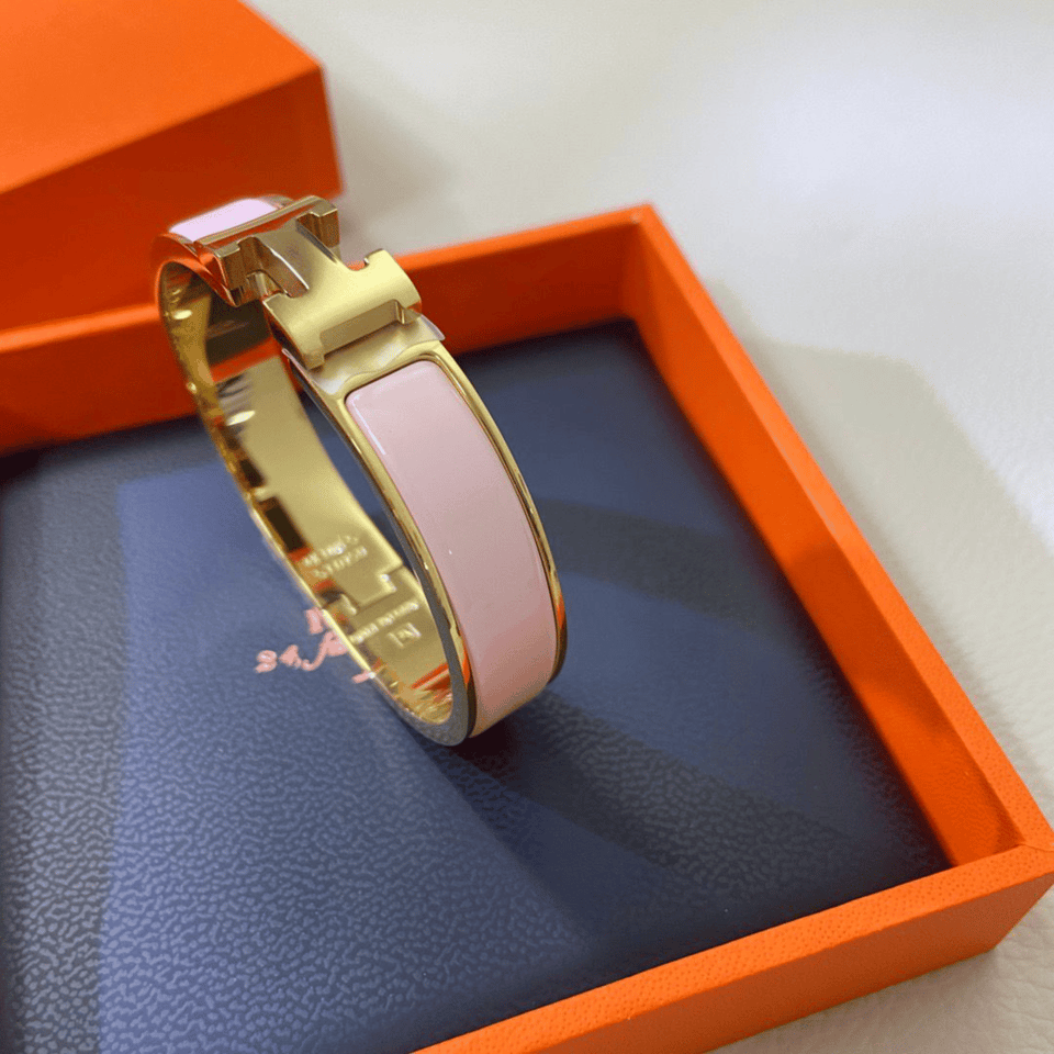 Hermes Clic H Bracelet in Gold and Pink view 4