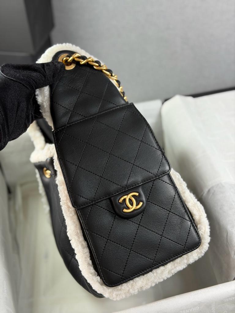 Chanel 25 Small Handbag Crumpled Shearling Sheepskin view 9